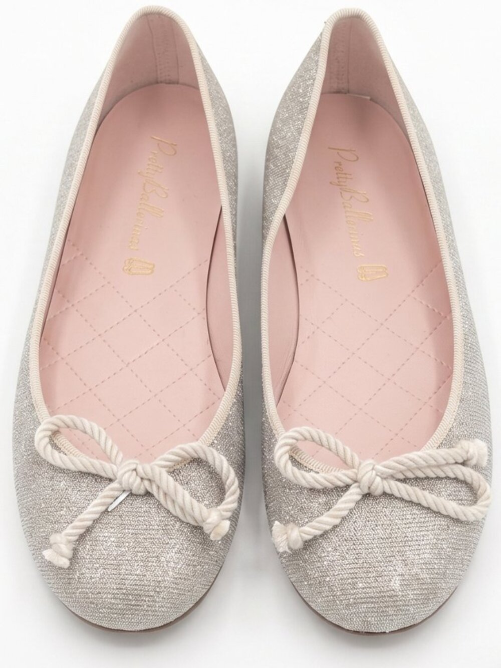 Pretty Ballerinas Sparkly Light Gold Flats Size 8